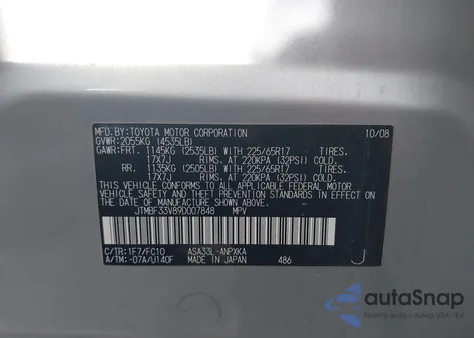 2009 Toyota Rav4 z USA, uszkodzony, nr VIN JTMBF33V89D007848